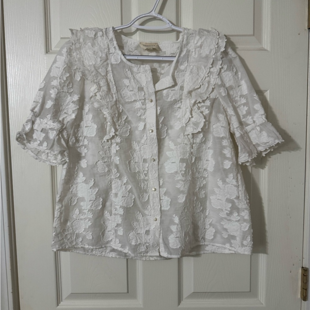 Sezane Paolina Blouse White Lace Floral - Picture 4 of 10